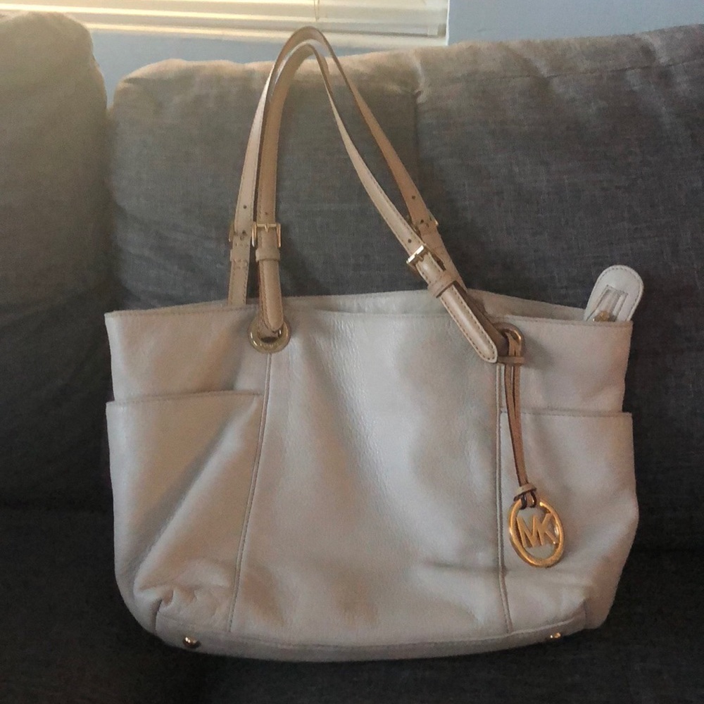 MK Leather White Shoulder Bag